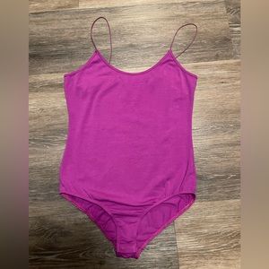 Bright purple thin spaghetti strap cotton blend bodysuit